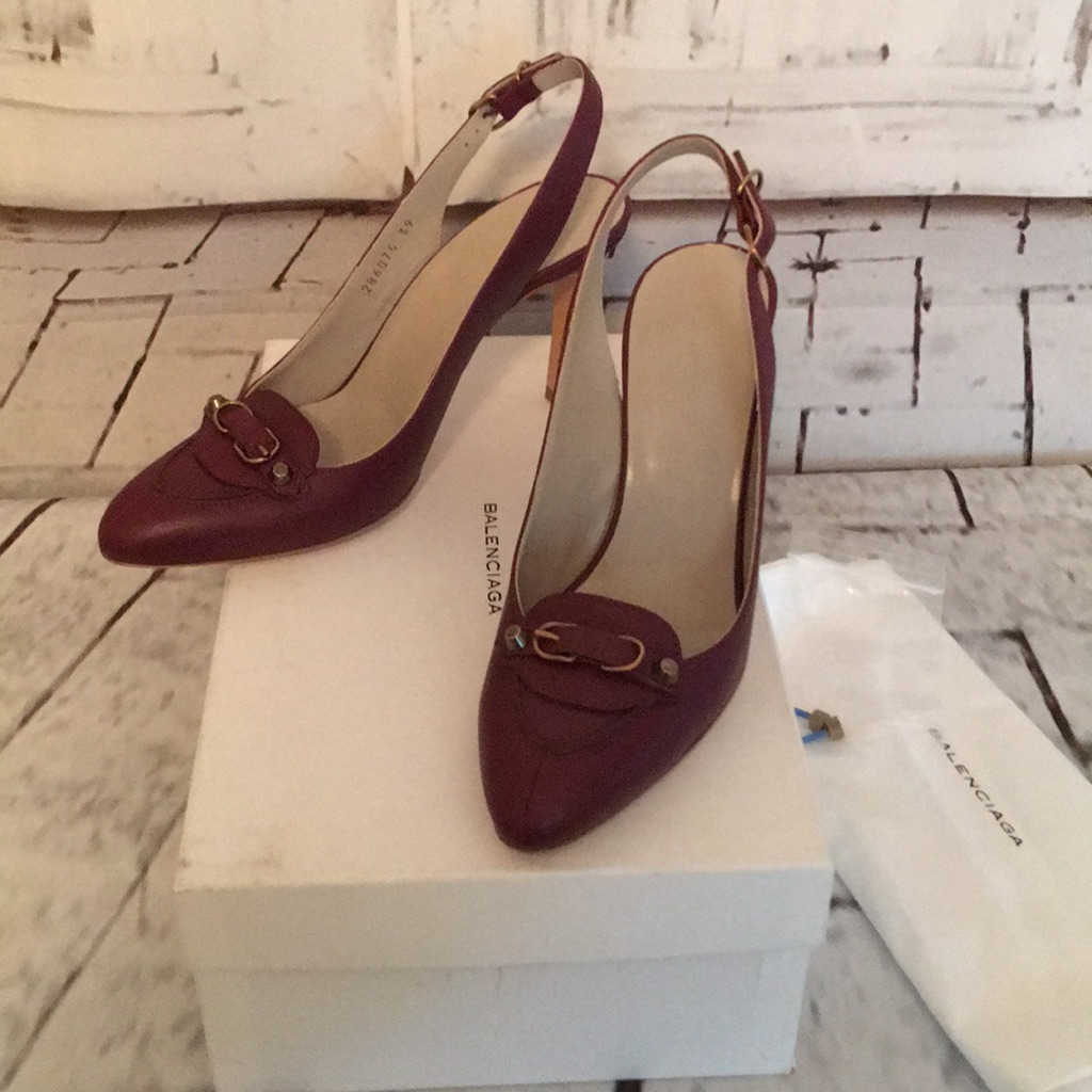 Balenciaga Burgundy Sling Back Heels Shoes